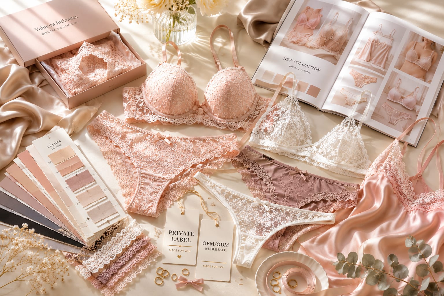 Velmora Intimates product catalog and private label collection display